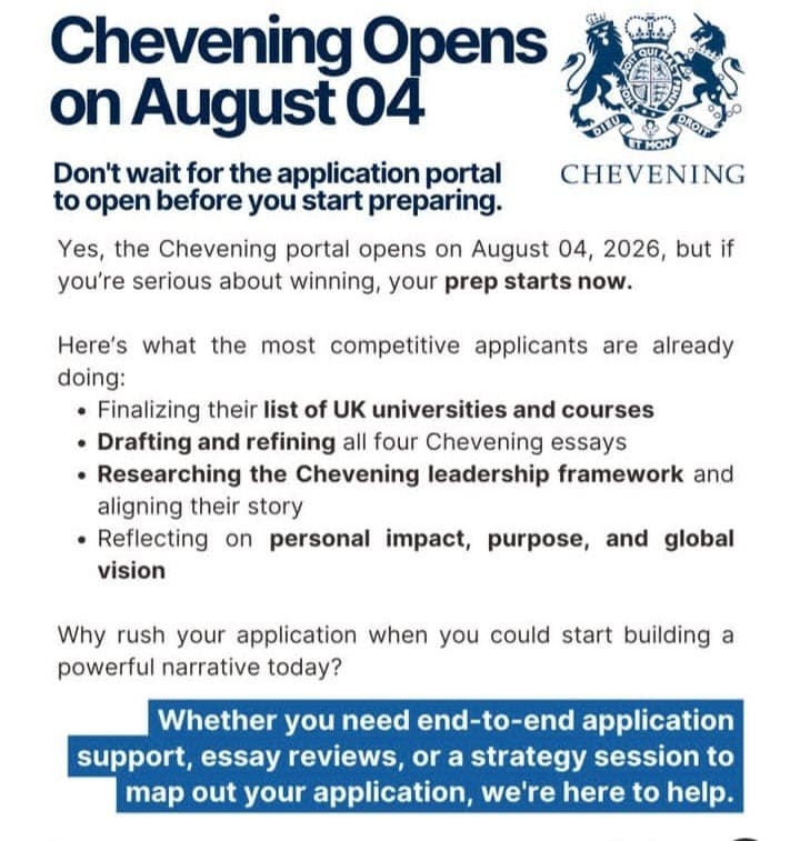 CHEVENING SCHOLARSHIP OPEN.